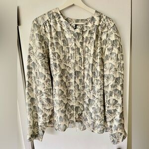 100% Silk Jones New York Blue-Gray Floral Tie-Neck Blouse | Size 18W